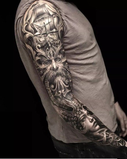 欧美写实风格的经典手臂纹身作品