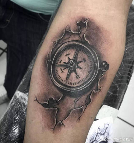 指南针主题的一组钟表纹身图案