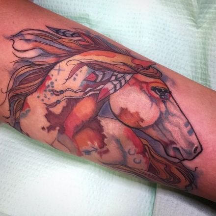 好看的一组彩色骏马纹身图案