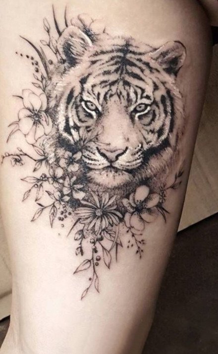 老虎和狮子的一组黑灰纹身作品欣赏