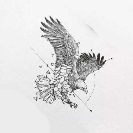 一组展翅雄鹰等老鹰的纹身线条图案