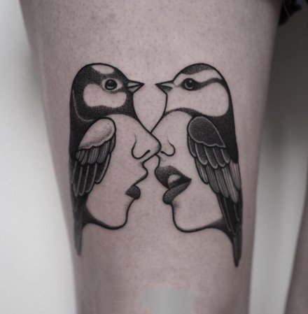 创意的鸟与人脸结合的个性纹身图案