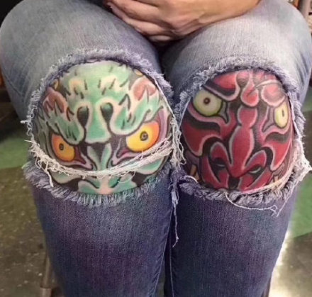 膝盖部位的一组个性纹身作品欣赏