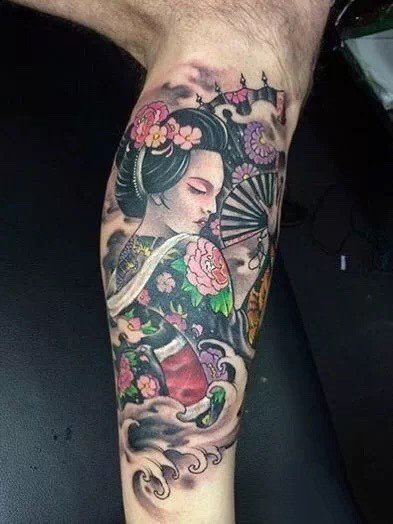 包大臂的一组日本艺妓纹身图案