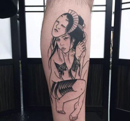 日式艺妓女生的人像创意纹身图片