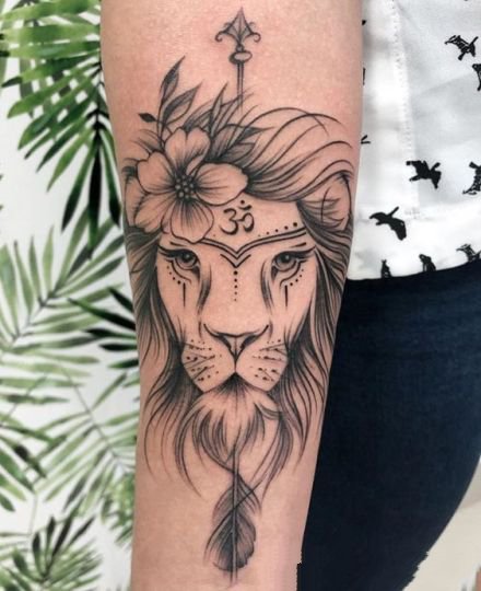 小清新线条设计风格的狮子主题纹身图案