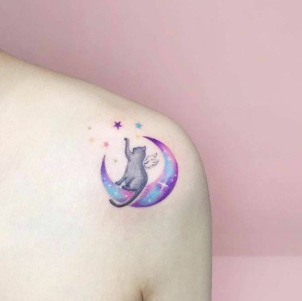 猫的轮廓+星空主题的一组纹身作品