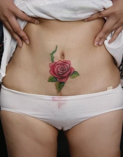 9张女性腹部剖腹产遮盖疤痕纹身作品