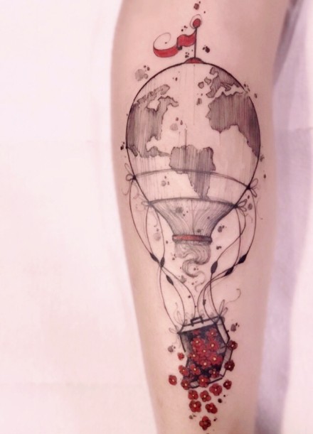 热气球主题的一组小清新纹身图案9张