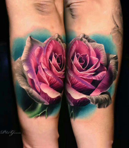 14组漂亮的欧美写实彩色玫瑰纹身图
