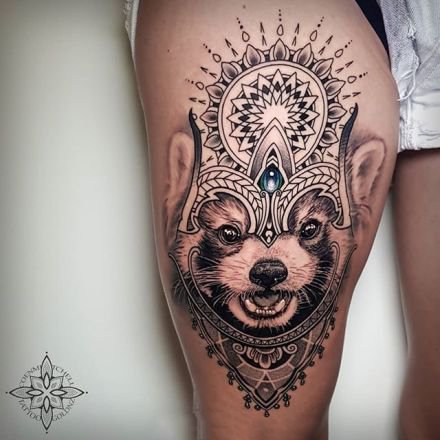 创意的动物和梵花组合的纹身图案