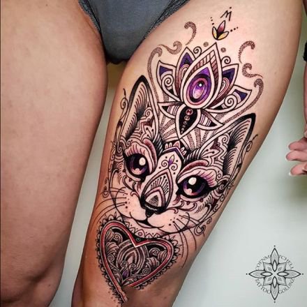 创意的动物和梵花组合的纹身图案
