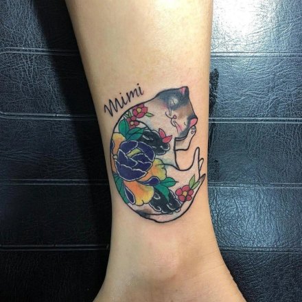 日式浮世绘风格的小猫咪纹身图片
