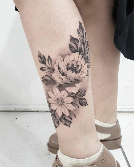 唯美系脚踝小清新素花朵纹身图片