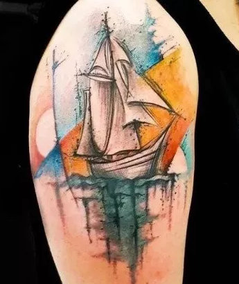 9款很漂亮的彩色大帆船纹身图案