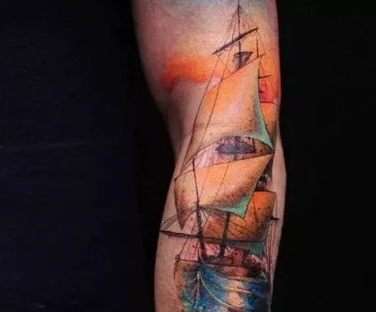9款很漂亮的彩色大帆船纹身图案
