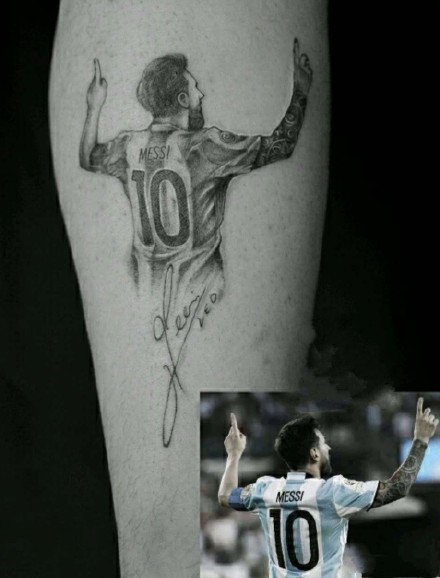 9张足球明星梅西的人像纹身作品图案