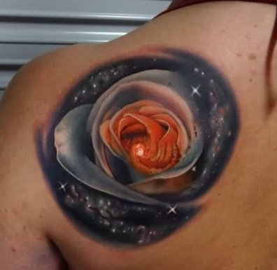 3D写实风格的玫瑰花朵纹身图片