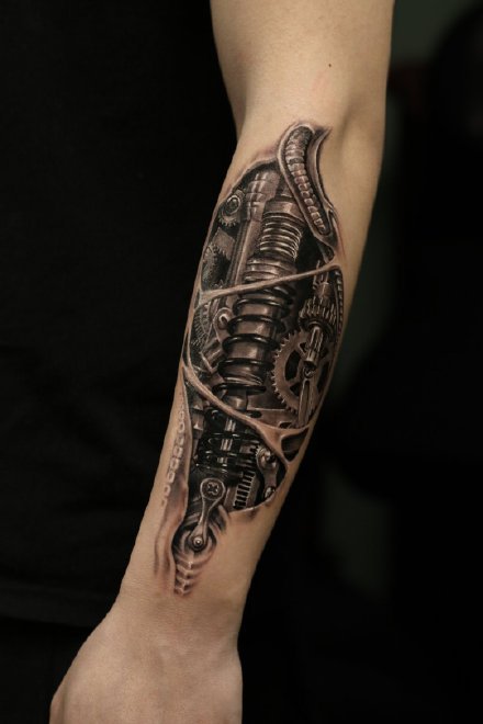 适合男性的机械3d手臂纹身图案