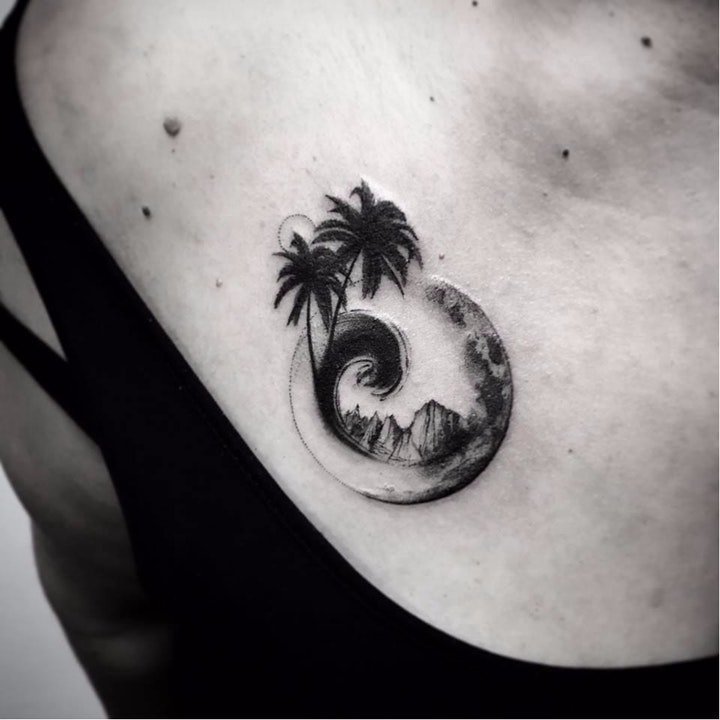 椰树纹身图  生机蓬勃的椰树纹身图案