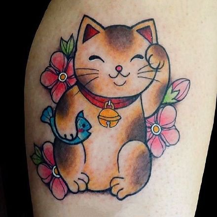 卡哇伊的9张彩色卡通招财猫纹身图案