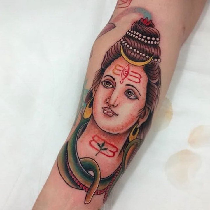 印度宗教纹身图案 毁灭之神和舞神之称的三相神之一湿婆神印度纹身图案