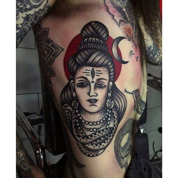 印度宗教纹身图案 毁灭之神和舞神之称的三相神之一湿婆神印度纹身图案