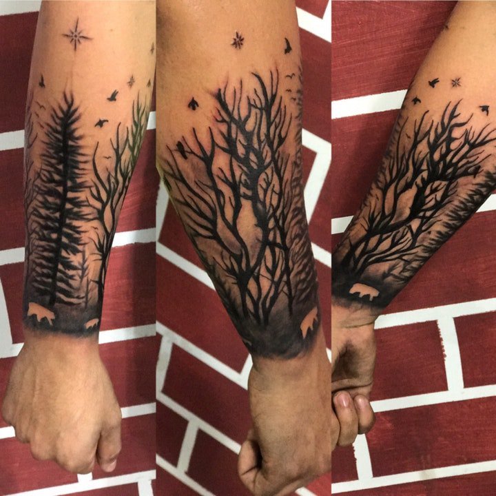 树纹身图案 身体各个部位的树干纹身图案和椰树纹身图案
