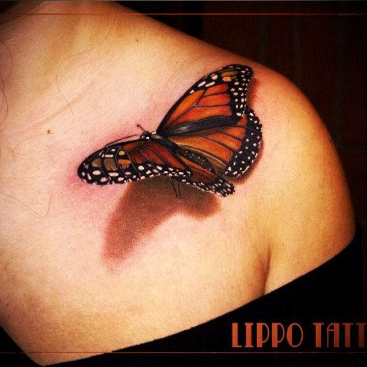 蝴蝶纹身图案 女生身上漂亮的立体蝴蝶纹身图案