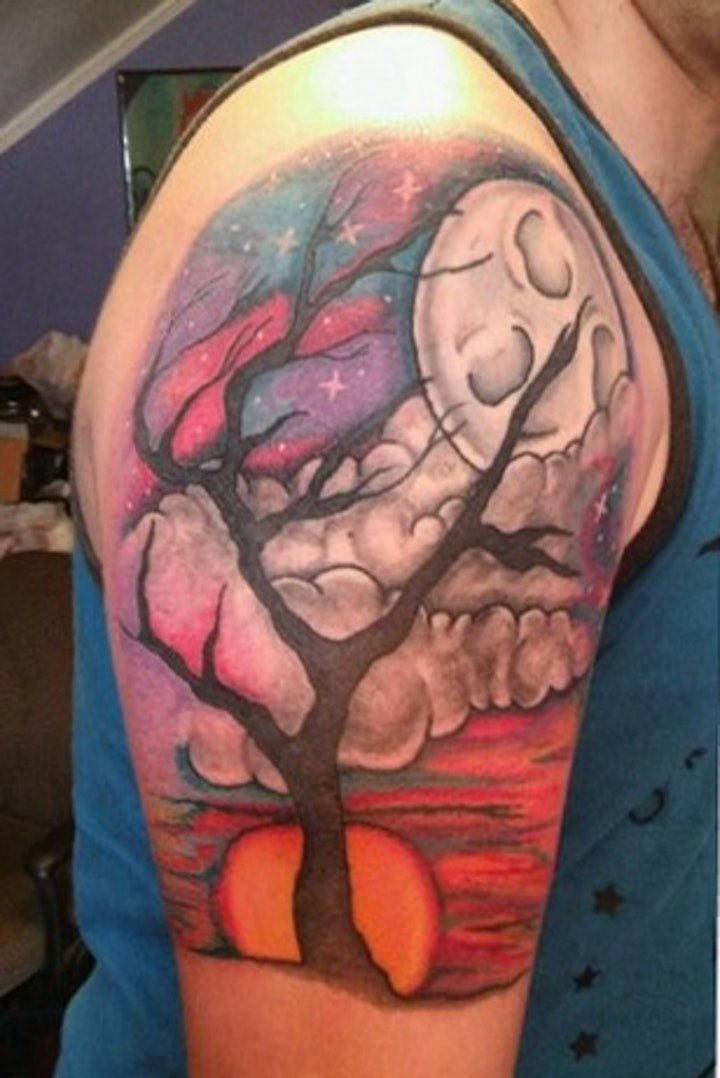 树的纹身图案 身体各个部位水墨风格的树的纹身图案