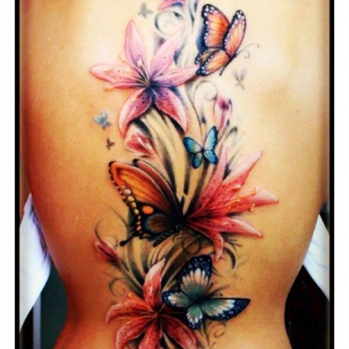 蝴蝶纹身图案 10款多彩多姿的彩绘纹身花朵和蝴蝶纹身图案