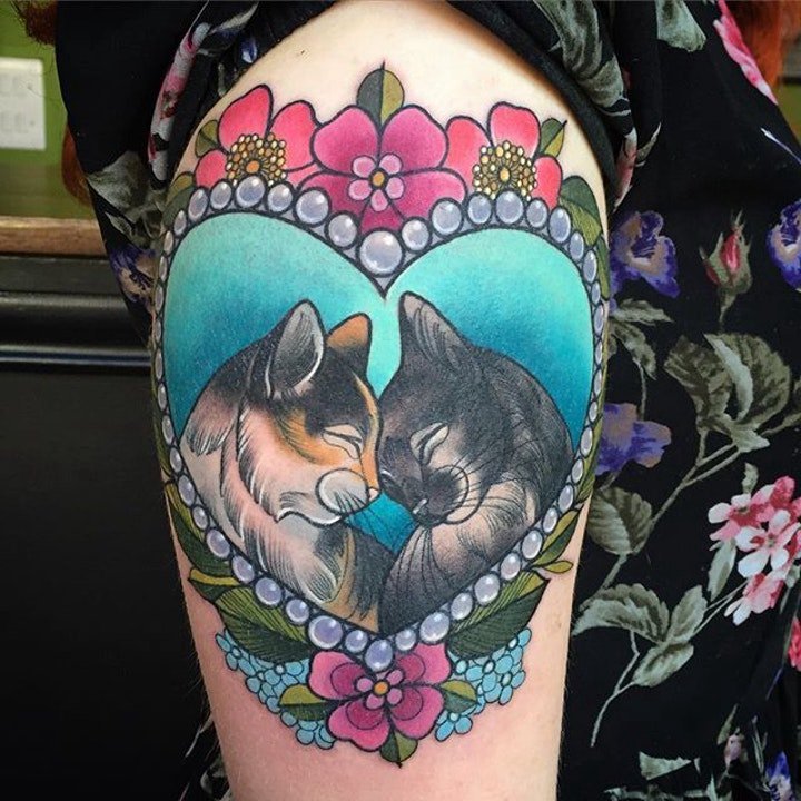 纹身图案小猫 多款彩绘纹身或黑色的小猫纹身图案