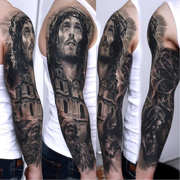 纹身耶稣图案 多款黑暗系纹身十字架的耶稣纹身图案
