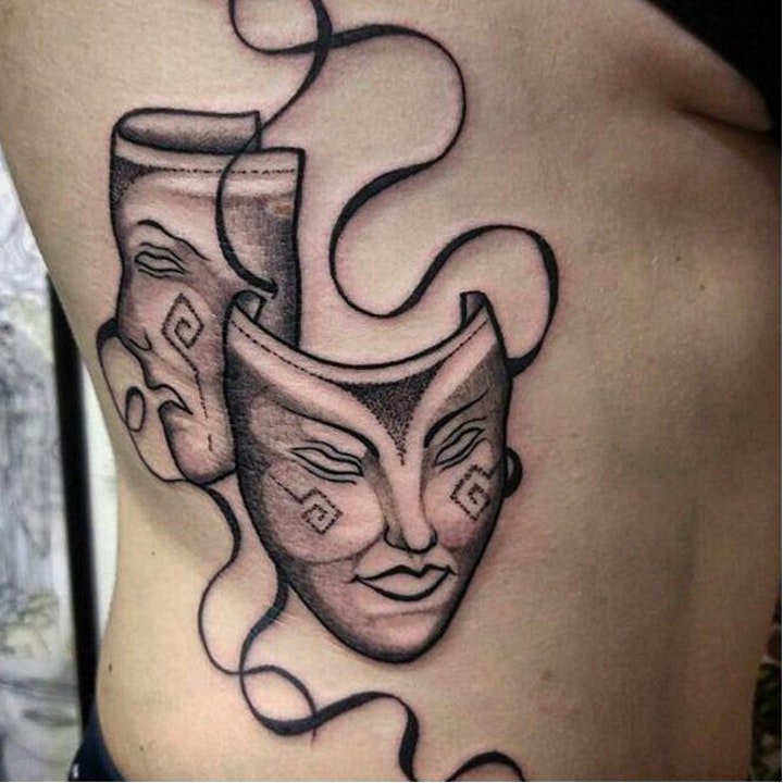玛雅图腾纹身 黑灰色调象征古代文明的玛雅图腾纹身图案