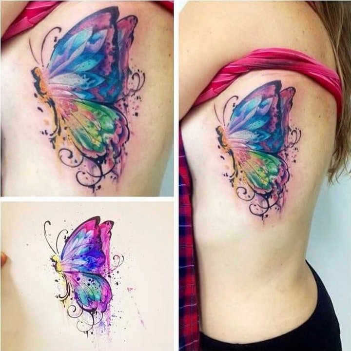 蝴蝶纹身图案 唯美而妖娆彩绘或黑灰的蝴蝶纹身图案