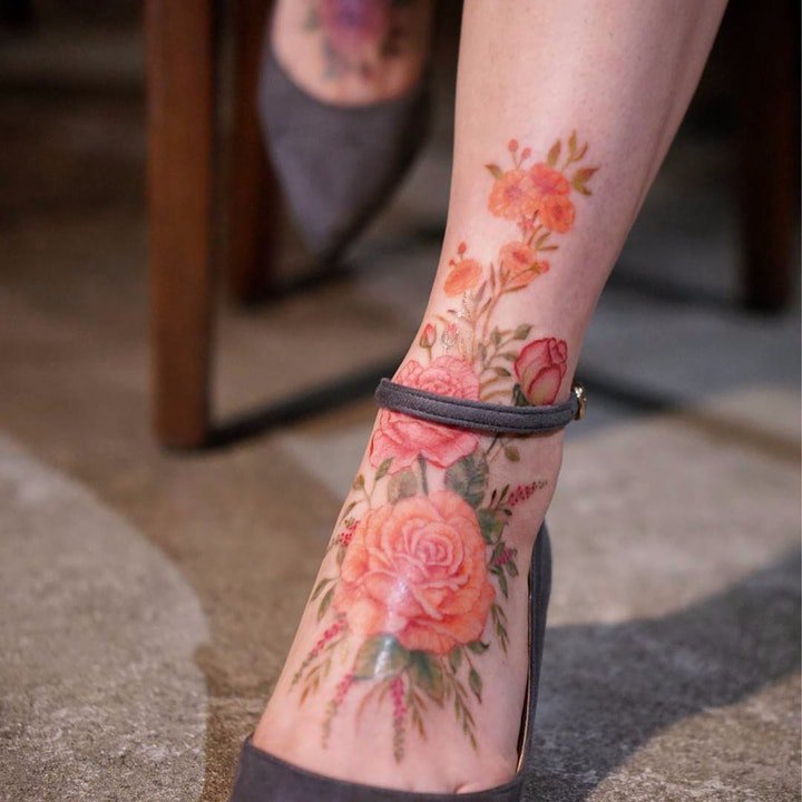 花朵纹身图案 美丽多姿的彩绘纹身植物花朵纹身图案