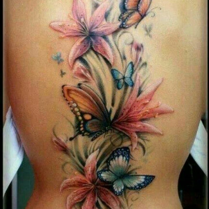 彩色花朵纹身图案 唯美精致的一组彩色花朵纹身图案