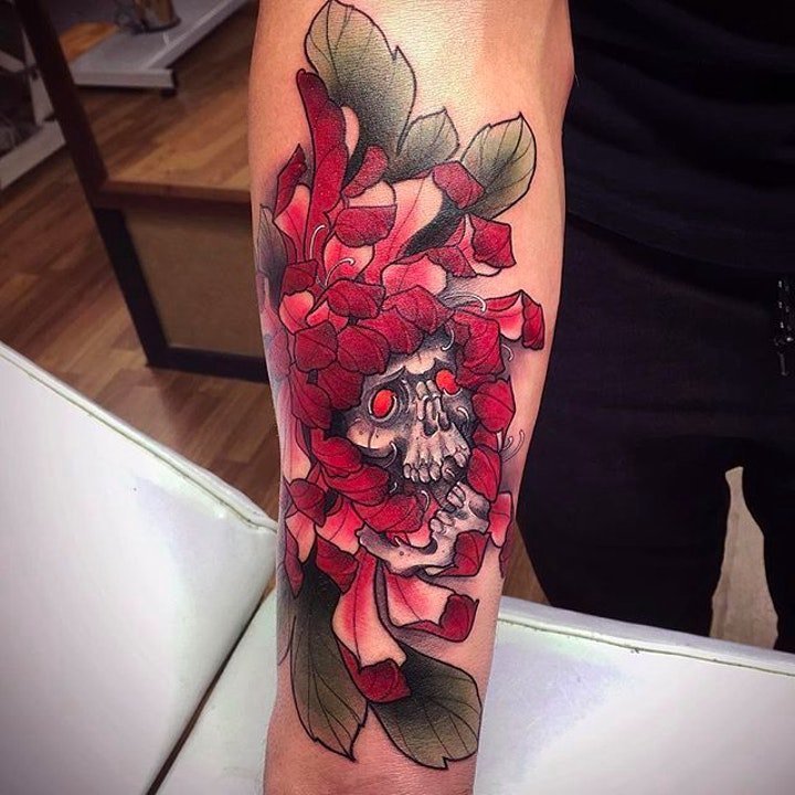 花朵纹身图案 美丽且大方的牡丹玫瑰等花朵纹身图案