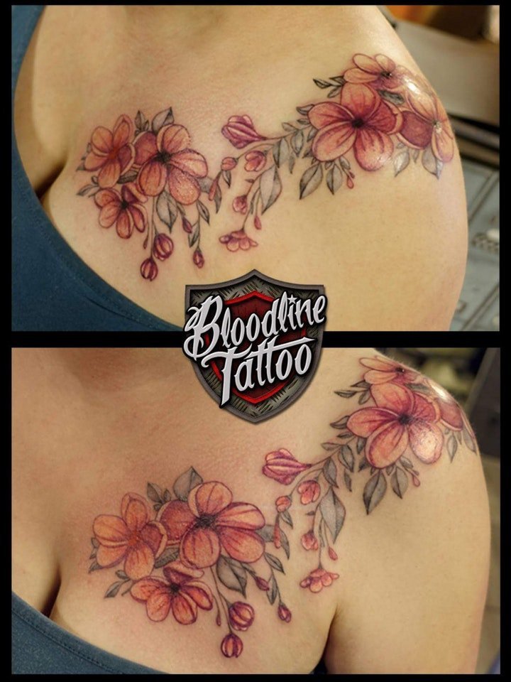 花朵纹身图案 彩绘纹身不同姿态的花朵纹身图案