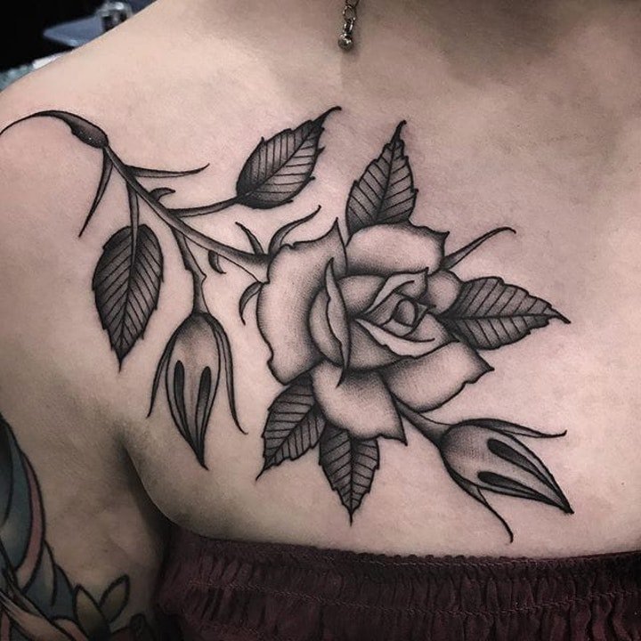 花朵纹身图案 漂亮精致的玫瑰花与蝴蝶纹身花朵图案