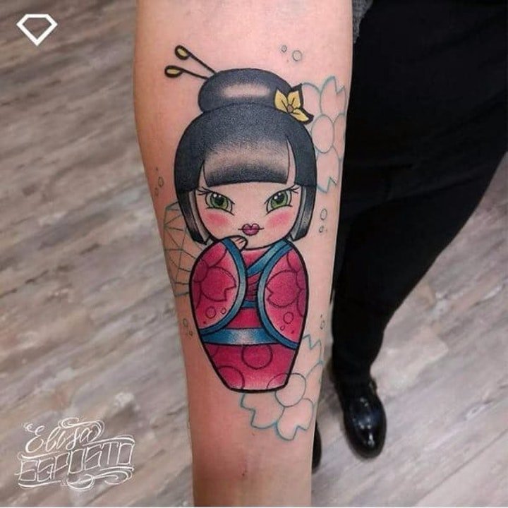 9张可爱而又乖巧的日本木偶娃娃纹身图案