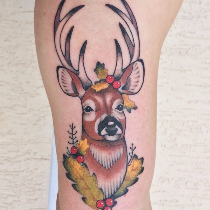 小鹿纹身图案 可爱活泼的小鹿纹身图案