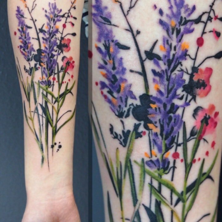 花朵纹身图案 水彩纹身妖艳的花朵纹身图案