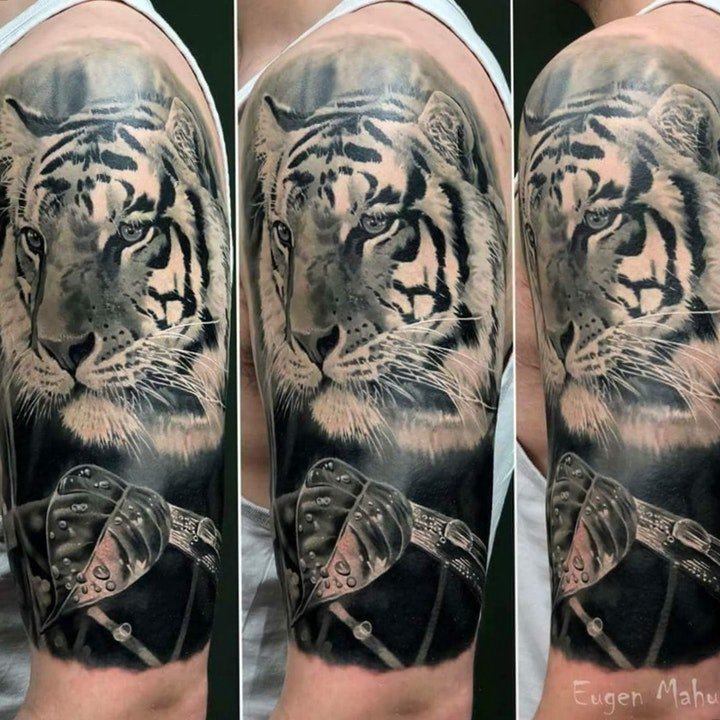 老虎头纹身 10张凶猛霸气的老虎头纹身图案