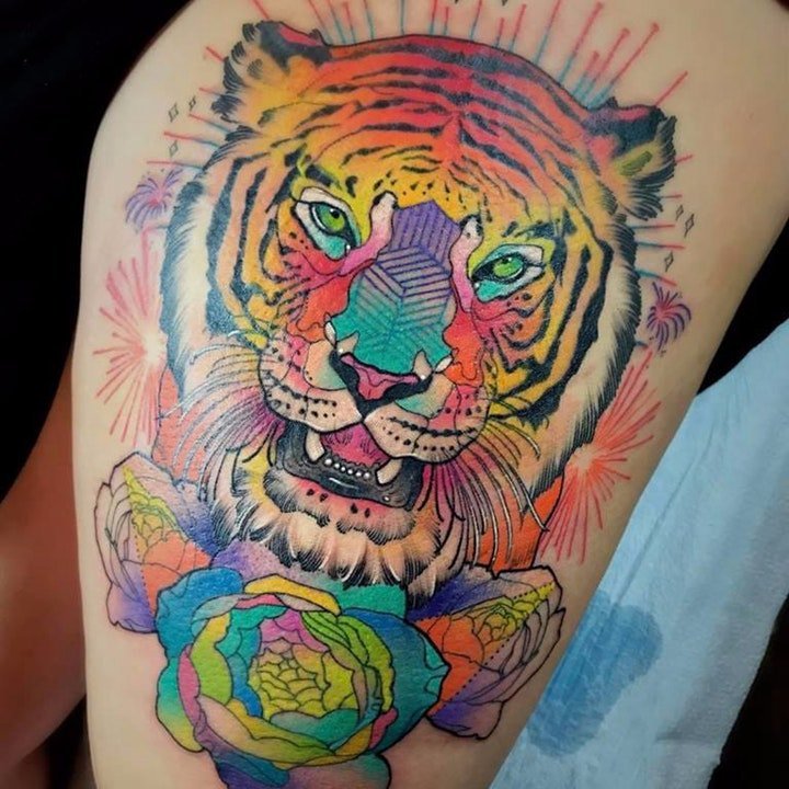 老虎头纹身 10张凶猛霸气的老虎头纹身图案