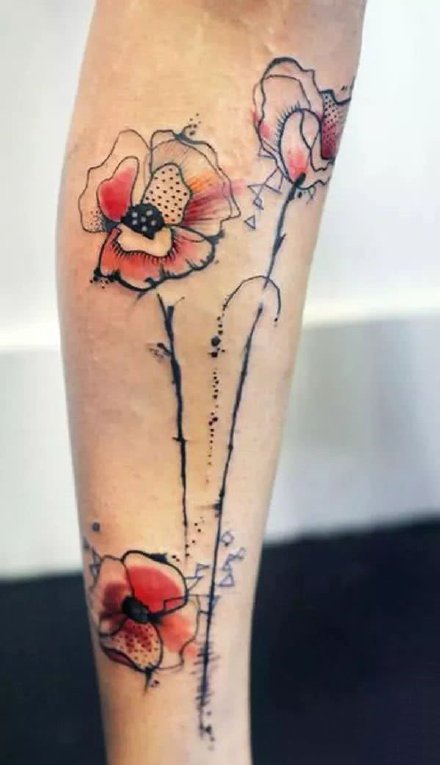 纹身罂粟花 艳丽漂亮的一组罂粟花纹身图案作品