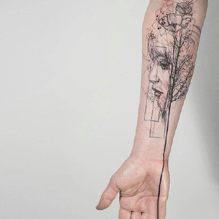 纹身点线图 很有设计感的一组小臂点刺线条设计纹身图案
