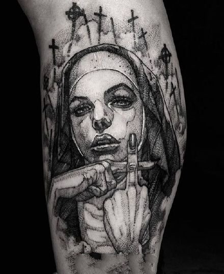 暗黑主题的一组人物女郎纹身图案