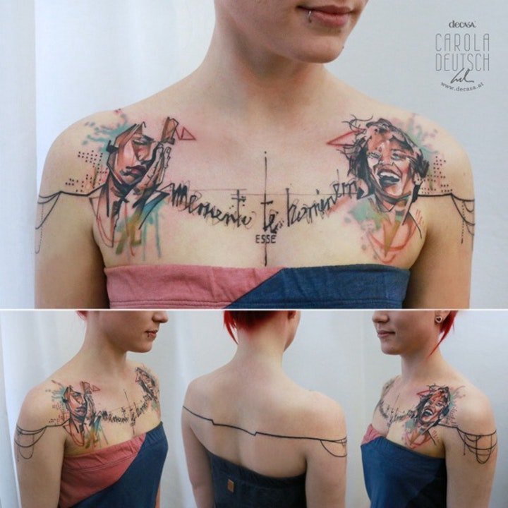胸部纹身图  时尚而又个性飞扬的胸部纹身图案