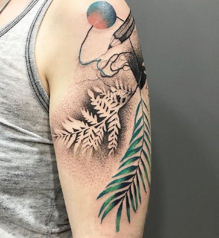 水墨花臂纹身 很精美的9款水墨植物花臂纹身图片